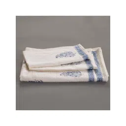Peepul Tree Pure Cotton 1 Bath & 1 Hand Towels Set (Off White & Blue)-picture-20