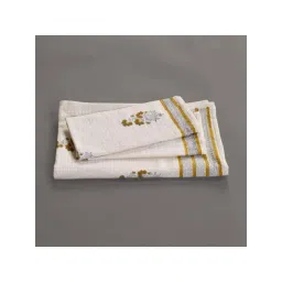 Peepul Tree Pure Cotton 1 Bath & 1 Hand Towels Set (Off White & Yelllow)-picture-40