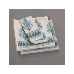 Peepul Tree Pure Cotton 1 Bath & 1 Hand Towels Set (Off White, Blue & Teal)-picture-19