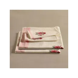 Peepul Tree Pure Cotton 1 Bath & 2 Hand Towels Set (Off White & Pink)-picture-22