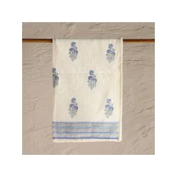 Peepul Tree Pure Cotton 1 Bath Towel (Off White & Blue)-picture-15