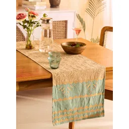 Peepul Tree Taupe & Blue Self Designed Cotton Table Runner-picture-21