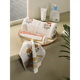 Peepul Tree White 5 Pieces Floral Printed 250 GSM Cotton Towel Set-picture-30