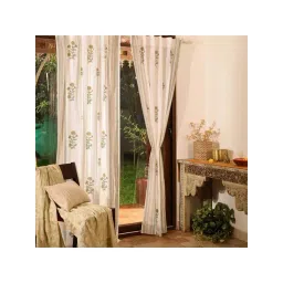Peepul Tree White & Olive Green Pure Cotton Marigold Collection Sheer Curtain-picture-12