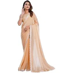 peeyu Women’s Cream Fendi Silk Saree with zarkan stone work Lace Border & Unstitched Blouse – Designer Party & Wedding Ethnic Wear-picture-52