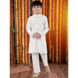Pehanaava Boys Embroidered Regular Pure Cotton Kurta with Pyjamas-picture-39