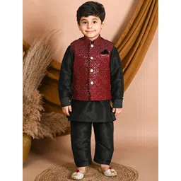 Pehanaava Boys Mandarin Collar Kurta with Pyjamas & Waistcoat-picture-34