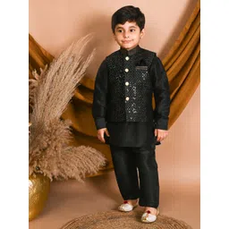 Pehanaava Boys Mandarin Collar Kurta with Pyjamas & Waistcoat-picture-32