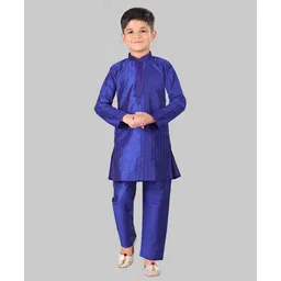 Pehanaava Cotton Woven Full Sleeves Stripes Embroidered Kurta Pyjama - Royal Blue-picture-14