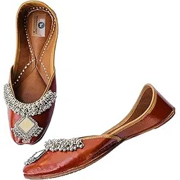 pehnawacraft Brown Oxidised Ghungroo Punjabi Jutti for Women | Bridal Soft Leather ethnic Juttis | Bite and Pinch Free Jutis | Casual Flat Stylish Mojari for Ladies | Ethnic stylish Flats for Girl | Choker mojdi-picture-32