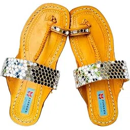 pehnawacraft Mirror Original Kolhapuri ethnic flats for Women | Leather fancy kollapur chappal | Stylish ladies Bohemian sandal | Traditional kolapuri footwear | colapuri for girls | Silver color-picture-23