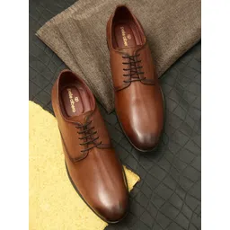 pelle albero Men Tan Brown Solid Leather Formal Derbys-picture-39