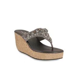 Pelle Albero Women's Gun Metal Thong Wedges-picture-43