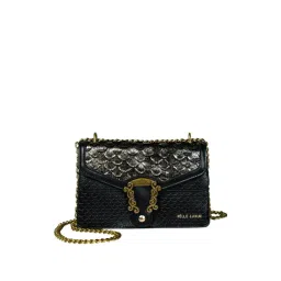 PELLE LUXUR Black Textured Medium Sling Handbag-picture-11