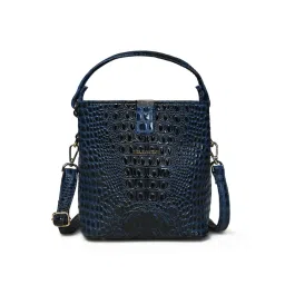 PELLE LUXUR Navy Blue Animal Effect Small Bucket Bag-picture-20