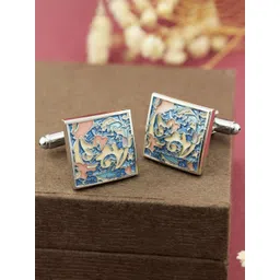 PELUCHE Blue & Pink Rhodium-Plated Enamelled Square Cufflinks-picture-38