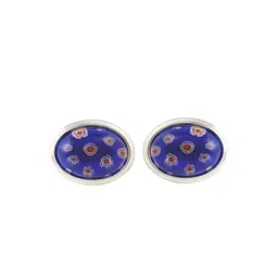 PELUCHE Men Blue Silver Plated Floral Printed Oval Cufflinks-picture-42