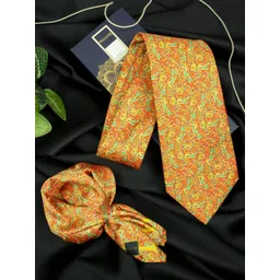 PELUCHE Men Floral Printed Broad  Neck Tie & Pocket Square Accessory Gift Set-picture-14
