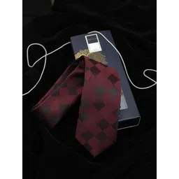 PELUCHE Men Maroon & Black Checked Broad Tie-picture-33