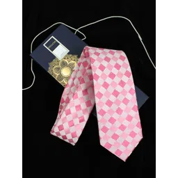 PELUCHE Men Pink & White Checked Broad Tie-picture-17