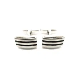 PELUCHE Silver-Toned & Black Enamel Striped Cufflink-picture-27