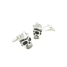 PELUCHE Silver-Toned & Black Quirky Skull Enamel Cufflink-picture-36