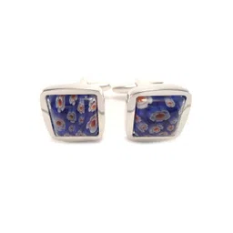 PELUCHE Silver-Toned & Blue Quirky Floral Pattern Cufflink-picture-34