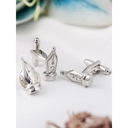 PELUCHE Silver-toned The Writer's choice Cufflink & Lapel Pin Gift Set-picture-37