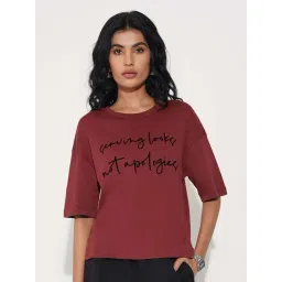 People By Pantaloons Barn Red Regular Fit Printed T-Shirt-picture-17