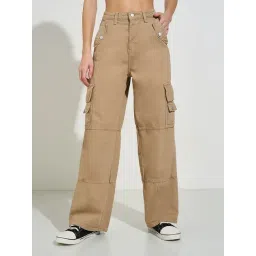 People By Pantaloons Beige Cotton Flare Fit Jeans-picture-29