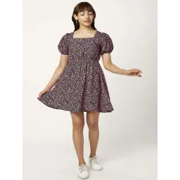 People by Pantaloons Black & Purple Floral Print A-Line Dress-picture-40