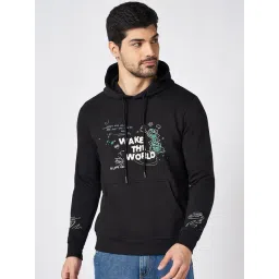 People By Pantaloons Black Cotton Regular Fit Printed Hooded Sweatshirt-picture-47