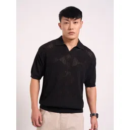 People By Pantaloons Black Regular Fit Self Pattern Polo T-Shirt-picture-25