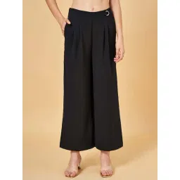 People by Pantaloons Black Self Pattern Flared Pants-picture-28