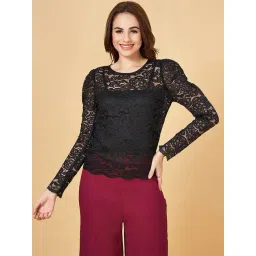 People by Pantaloons Black Self Pattern Top-image-26