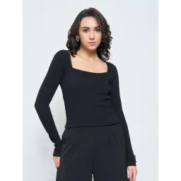 People By Pantaloons Black Slim Fit Textured Top-picture-33