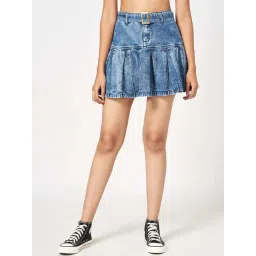 People by Pantaloons Blue Cotton A-Line Skirt-picture-24