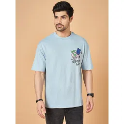 People By Pantaloons Blue Cotton Boxy Fit Printed T-Shirt-picture-36