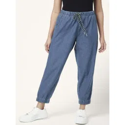 People by Pantaloons Blue Cotton High Rise Joggers-picture-19