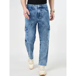 People By Pantaloons Blue Cotton Loose Fit Printed Cargo Jeans-picture-42