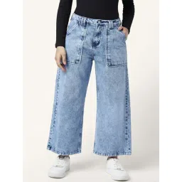 People by Pantaloons Blue Cotton Mid Rise Flared Jeans-picture-39