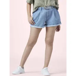 People by Pantaloons Blue Cotton Mid Rise Shorts-picture-26