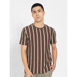 People By Pantaloons Brown Cotton Slim Fit Striped T-Shirt-picture-10