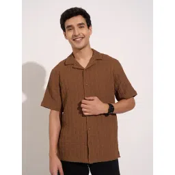 People by Pantaloons Brown Relaxed Fit Self Design Shirts-picture-29