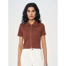 People By Pantaloons Brown Slim Fit Polo Top-picture-36