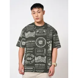 People By Pantaloons Green Cotton Boxy Fit Printed T-Shirt-picture-27