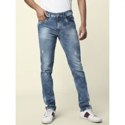 People by Pantaloons Indigo Blue Cotton Slim Fit Distressed Jeans-picture-13