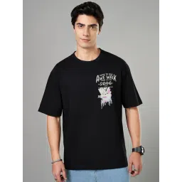People By Pantaloons Jet Black Cotton Boxy Fit Printed T-Shirt-picture-18