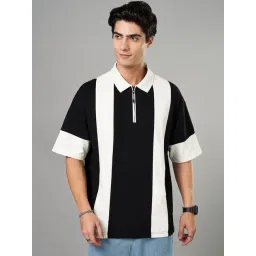 People By Pantaloons Jet Black Cotton Relaxed Fit Striped Polo T-Shirt-picture-38