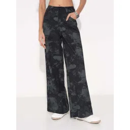 People By Pantaloons Jet Black Flare Fit Printed Jeans-picture-38